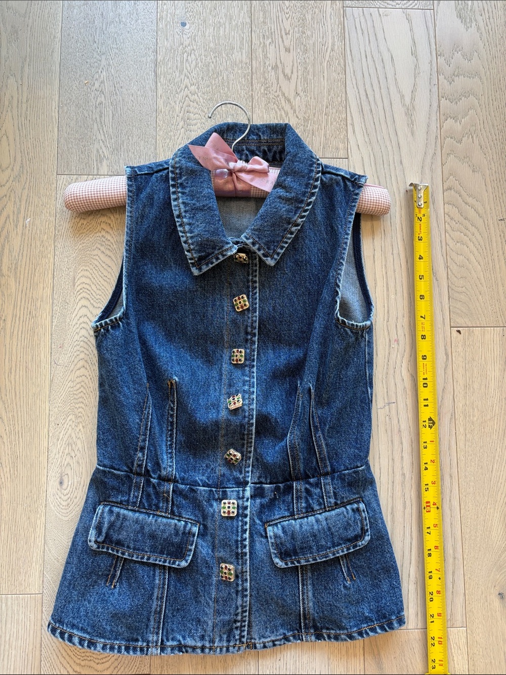 Self-Portrait Blue Denim Sleeveless Vest and Pleated Skirt Set Size 4 - Picture 5 of 10